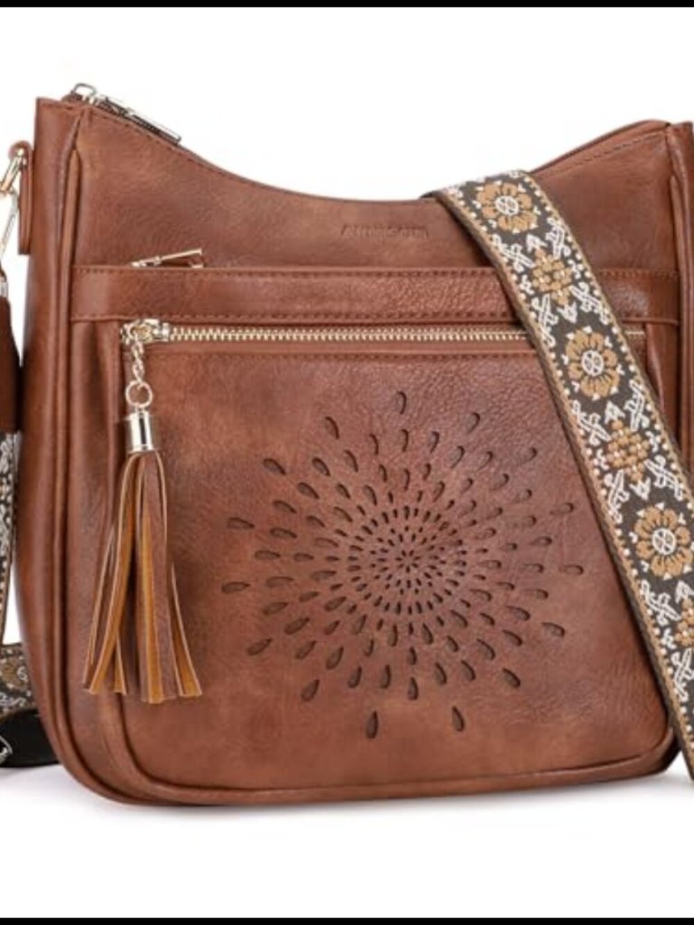 Vegan PU Leather Crossbody Bag Tassel Multi-Pocket Shoulder Purse